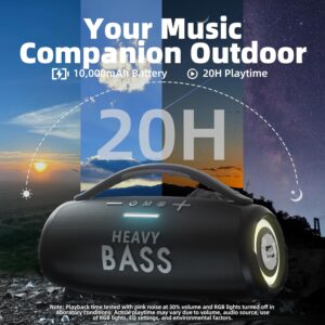 HEAVY BASS Speakers Bluetooth Wireless, 80W Max Loud Portable Speaker with Bass, 20H Playtime, IPX6 Waterproof, Dual Pairing, Gift Ideal for Adults Men Women Teen Boys Girls (Black, Large) - Image 5