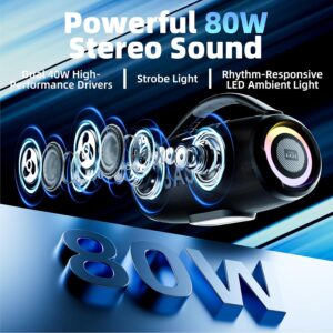 HEAVY BASS Speakers Bluetooth Wireless, 80W Max Loud Portable Speaker with Bass, 20H Playtime, IPX6 Waterproof, Dual Pairing, Gift Ideal for Adults Men Women Teen Boys Girls (Black, Large) - Image 7