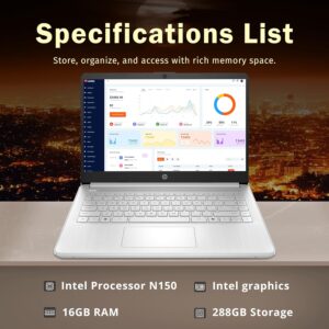 HP Stream 14" HD BrightView Laptop, Intel Celeron N150, 16GB RAM, 288GB Storage (128GB UFS + 160GB Docking Station Set), Intel UHD Graphics, 720p Webcam, Wi-Fi, 1 Year Office 365, Win 11 S, Silver - Image 2