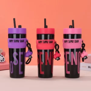 900ML Large Capacity Plastic Water Bottle For Girls Cute Pink Water Cups With Lid Straw Portable Car Sports Drinking Water Cup - Image 2