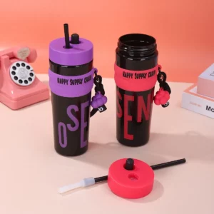 900ML Large Capacity Plastic Water Bottle For Girls Cute Pink Water Cups With Lid Straw Portable Car Sports Drinking Water Cup - Image 3