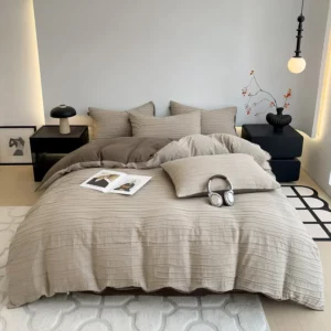 100% Cotton Washed Wrinkled Yarn Bedding Set Soft Skin-friendly Duvet Cover Set with Sheets Breathable Quilt Cover Pillowcases - Image 2