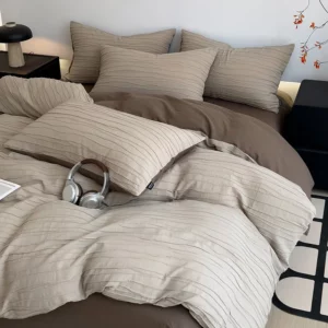 100% Cotton Washed Wrinkled Yarn Bedding Set Soft Skin-friendly Duvet Cover Set with Sheets Breathable Quilt Cover Pillowcases - Image 3