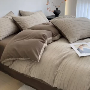 100% Cotton Washed Wrinkled Yarn Bedding Set Soft Skin-friendly Duvet Cover Set with Sheets Breathable Quilt Cover Pillowcases - Image 4