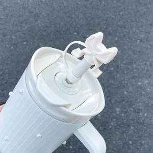 1pc 1200ml large-capacity double-drink stainless steel vacuum insulated cup with handle, pearl car cup, outdoor camping - Image 3
