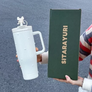 1pc 1200ml large-capacity double-drink stainless steel vacuum insulated cup with handle, pearl car cup, outdoor camping - Image 7