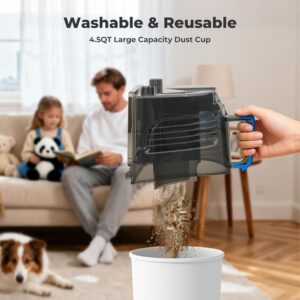 Canister Vacuums 45Kpa 1600W Canister Vacuum Cleaners for Home Double HEPA Filter 4.5Qt Bagless Vacuum Cleaner Lightweight Canister Vacuum Cleaner for Hard Floors Carpet Pet Upholstery Tiles Car Blue - Image 5