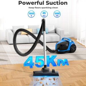 Canister Vacuums 45Kpa 1600W Canister Vacuum Cleaners for Home Double HEPA Filter 4.5Qt Bagless Vacuum Cleaner Lightweight Canister Vacuum Cleaner for Hard Floors Carpet Pet Upholstery Tiles Car Blue - Image 8