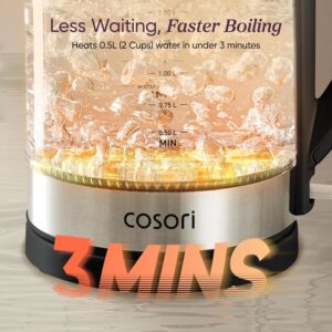Cosori Electric Kettle, No Plastic Contact With Water, Wide Mouth For Easy Cleaning, Auto Shut Off, 1.7L Tea Kettle & Hot Water Boiler, Water Heater & Teapot, Borosilicate Glass, Black, 1500W - Image 6