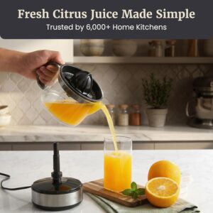 Elite Gourmet ETS623 BPA-Free 40-Watt Electric Citrus Juicer, Compact, Large Volume, Pulp Control, Oranges, Lemons, Limes, Grapefruits with Easy Pour Spout, 24oz, Black/Stainless Steel - Image 3