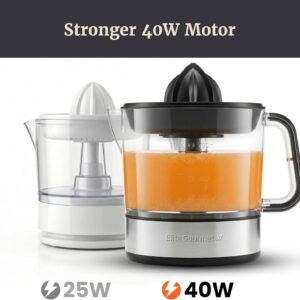 Elite Gourmet ETS623 BPA-Free 40-Watt Electric Citrus Juicer, Compact, Large Volume, Pulp Control, Oranges, Lemons, Limes, Grapefruits with Easy Pour Spout, 24oz, Black/Stainless Steel - Image 6
