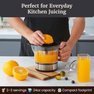 Elite Gourmet ETS623 BPA-Free 40-Watt Electric Citrus Juicer, Compact, Large Volume, Pulp Control, Oranges, Lemons, Limes, Grapefruits with Easy Pour Spout, 24oz, Black/Stainless Steel - Image 7