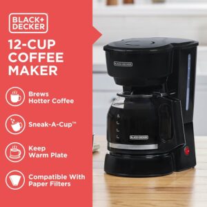 BLACK+DECKER 12-Cup Coffee Maker with Easy On/Off Switch, Easy Pour, Non-Drip Carafe with Removable Filter Basket, Vortex Technology, Black - Image 8