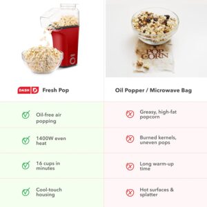 DASH Fresh Pop Popcorn Maker - Oil-Free, Air Popcorn Popper - With Measuring Cup & Recipe Guide - Perfect for Movie Nights - 16 Cups, Red - Image 3