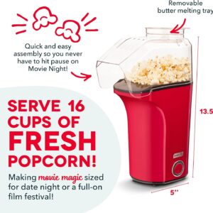 DASH Fresh Pop Popcorn Maker - Oil-Free, Air Popcorn Popper - With Measuring Cup & Recipe Guide - Perfect for Movie Nights - 16 Cups, Red - Image 7