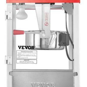 VEVOR Commercial Popcorn Machine, 8 Oz Kettle, 850 W Countertop Popcorn Maker for 48 Cups per Batch, Theater Style Popper with 3-Switch Control Steel Frame Tempered Glass Doors 2 Scoops 2 Spoons, Red - Image 2