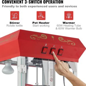 VEVOR Commercial Popcorn Machine, 8 Oz Kettle, 850 W Countertop Popcorn Maker for 48 Cups per Batch, Theater Style Popper with 3-Switch Control Steel Frame Tempered Glass Doors 2 Scoops 2 Spoons, Red - Image 4