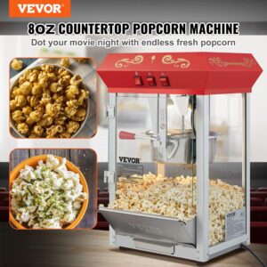 VEVOR Commercial Popcorn Machine, 8 Oz Kettle, 850 W Countertop Popcorn Maker for 48 Cups per Batch, Theater Style Popper with 3-Switch Control Steel Frame Tempered Glass Doors 2 Scoops 2 Spoons, Red - Image 7