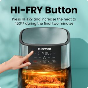 Chefman Air Fryer 8 Qt | TurboFry® 4-in-1 with 450°F Hi-Fry Option for Crispier Results | Bake, Dehydrate, Frozen | XL Nonstick Dishwasher-Safe Basket | Stainless Steel - Image 4