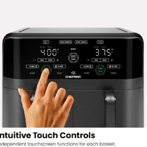 Chefman 6 Quart Dual Basket Air Fryer - Digital Touchscreen, Smart Sync Finish, Hi-Fry, Auto Shutoff, 2 Independent 3QT Nonstick Dishwasher-Safe Frying Baskets - Digital Double Air Fryer - Black - Image 3