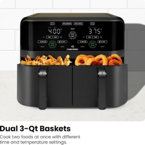 Chefman 6 Quart Dual Basket Air Fryer - Digital Touchscreen, Smart Sync Finish, Hi-Fry, Auto Shutoff, 2 Independent 3QT Nonstick Dishwasher-Safe Frying Baskets - Digital Double Air Fryer - Black - Image 5