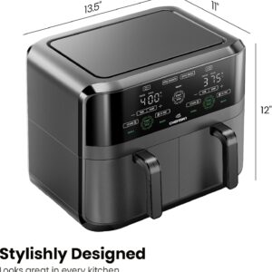 Chefman 6 Quart Dual Basket Air Fryer - Digital Touchscreen, Smart Sync Finish, Hi-Fry, Auto Shutoff, 2 Independent 3QT Nonstick Dishwasher-Safe Frying Baskets - Digital Double Air Fryer - Black - Image 9