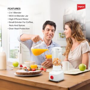 Impex 2 in 1 Powerful Blender 650W with Mixer Grinder, 1.8L Blender Jar,50g Grinding Jar, Juice Maker, 2 Speed Settings with Pulse Control, Motor Overheat Protection, 220-240V, Durable Design 1.8 L 650 W BL 3509 White - Image 2