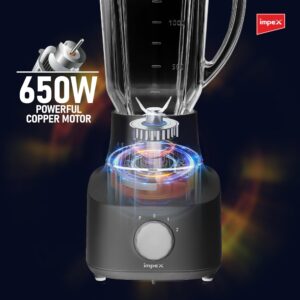 Impex 2 in 1 Powerful Blender 650W with Mixer Grinder, 1.8L Blender Jar,50g Grinding Jar, Juice Maker, 2 Speed Settings with Pulse Control, Motor Overheat Protection, 220-240V, Durable Design 1.8 L 650 W BL 3509 White - Image 5