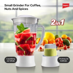Impex 2 in 1 Powerful Blender 650W with Mixer Grinder, 1.8L Blender Jar,50g Grinding Jar, Juice Maker, 2 Speed Settings with Pulse Control, Motor Overheat Protection, 220-240V, Durable Design 1.8 L 650 W BL 3509 White - Image 6