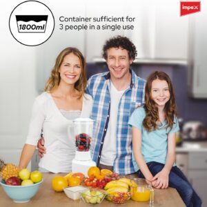 Impex 2 in 1 Powerful Blender 650W with Mixer Grinder, 1.8L Blender Jar,50g Grinding Jar, Juice Maker, 2 Speed Settings with Pulse Control, Motor Overheat Protection, 220-240V, Durable Design 1.8 L 650 W BL 3509 White - Image 7