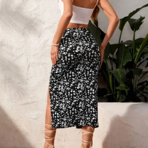 2025 High Waist New Style Fashion Slim Simplicity Trend Sexy Floral Ladies A-line Skirt Split Drawstring Lacing Irregular Skirt - Image 3