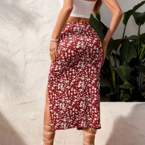 2025 High Waist New Style Fashion Slim Simplicity Trend Sexy Floral Ladies A-line Skirt Split Drawstring Lacing Irregular Skirt - Image 7