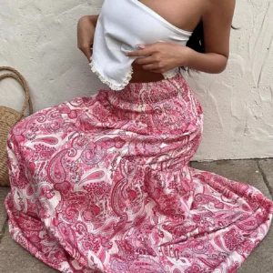 Bohemian Print A-line Skirt Women New Comfortable And Casual Beach Vacation Style Elastic Waist Skirts Lady Medium Length Skirt - Image 7