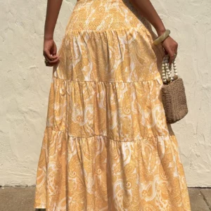 Bohemian Print A-line Skirt Women New Comfortable And Casual Beach Vacation Style Elastic Waist Skirts Lady Medium Length Skirt - Image 3