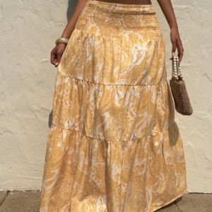 Bohemian Print A-line Skirt Women New Comfortable And Casual Beach Vacation Style Elastic Waist Skirts Lady Medium Length Skirt - Image 4