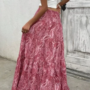 Bohemian Print A-line Skirt Women New Comfortable And Casual Beach Vacation Style Elastic Waist Skirts Lady Medium Length Skirt - Image 5