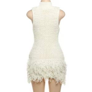 FAGADOER Fashion Tassels Hollow Out Splicing Mini Dresses 2024 Women Round Neck Sleeveless Slim Vestidos Elegant Lady Clothing - Image 5