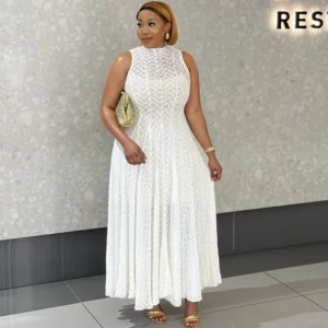 2025 Autumn New Women's Temperament Design Sense Round Neck Sleeveless Slim Lace White Dress - Image 1