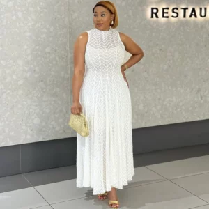 2025 Autumn New Women's Temperament Design Sense Round Neck Sleeveless Slim Lace White Dress - Image 3
