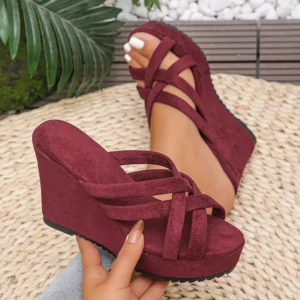 Roman Cross Strap Wedges Sandals Women 2025 Summer Thick Sole Non Slip Slippers Plus Size Comfort Chunky Platform Beach Shoes - Image 1