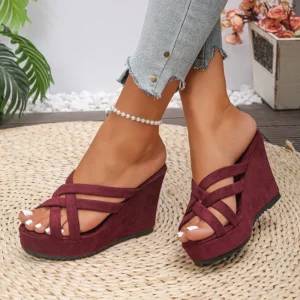 Roman Cross Strap Wedges Sandals Women 2025 Summer Thick Sole Non Slip Slippers Plus Size Comfort Chunky Platform Beach Shoes - Image 2