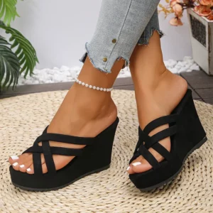 Roman Cross Strap Wedges Sandals Women 2025 Summer Thick Sole Non Slip Slippers Plus Size Comfort Chunky Platform Beach Shoes - Image 5