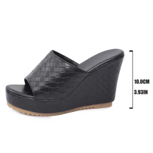 Chunky Platform Wedges Sandals Women Sexy Peep Toe Black Pu Leather Weave Slides Woman Super High Heel Anti Slip Sandalias Mujer - Image 6