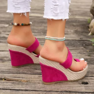Hot Pink Ring Toe Wedge Heel Slippers Women Mix Color Platform Roman Sandals Woman 2025 Summer Thick Sole Non Slip Beach Slides - Image 6
