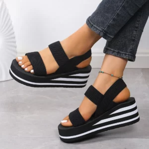 New Minimalist Slingback Wedge Sandals Summer Light Weight Shoes Striped Color Sole Thick Bottom Ladies Leisure Sandalias - Image 1