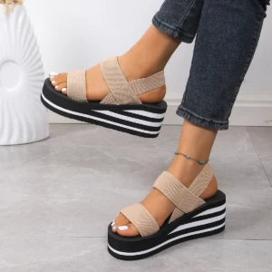 New Minimalist Slingback Wedge Sandals Summer Light Weight Shoes Striped Color Sole Thick Bottom Ladies Leisure Sandalias - Image 8