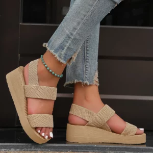 New Minimalist Slingback Wedge Sandals Summer Light Weight Shoes Striped Color Sole Thick Bottom Ladies Leisure Sandalias - Image 7