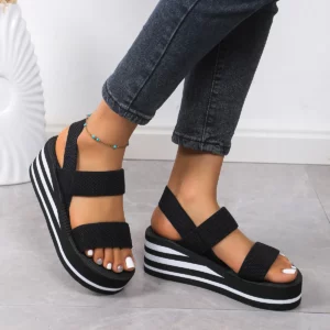 New Minimalist Slingback Wedge Sandals Summer Light Weight Shoes Striped Color Sole Thick Bottom Ladies Leisure Sandalias - Image 4
