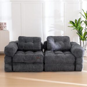 MAXYOYO Folding Sofa Bed, L-Shaped Convertible Sofa Bed with Armrest Foldable Sleeper Sofa with Pillow, Portable Fold Out Chair Bed Comfy Floor Lounge for Living Room Bedroom, Dark Grey - Image 2