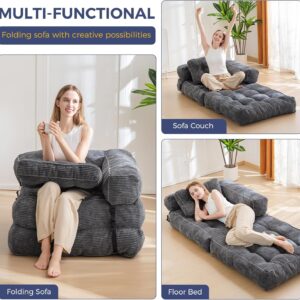 MAXYOYO Folding Sofa Bed, L-Shaped Convertible Sofa Bed with Armrest Foldable Sleeper Sofa with Pillow, Portable Fold Out Chair Bed Comfy Floor Lounge for Living Room Bedroom, Dark Grey - Image 4